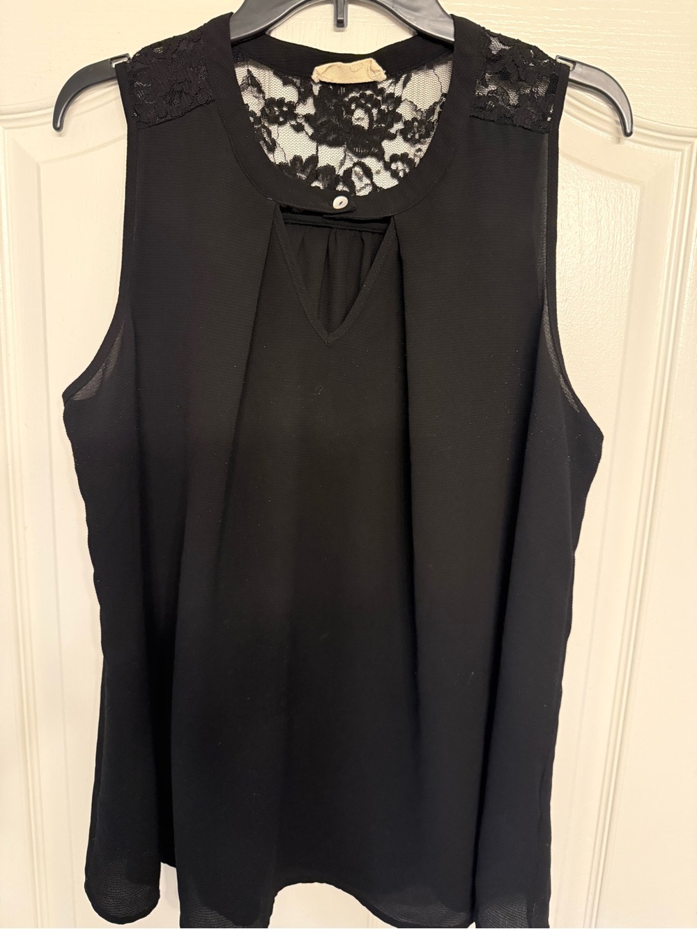 Crescent XL Black Lace Yoke Sleeveless Chiffon Blouse Tank Top